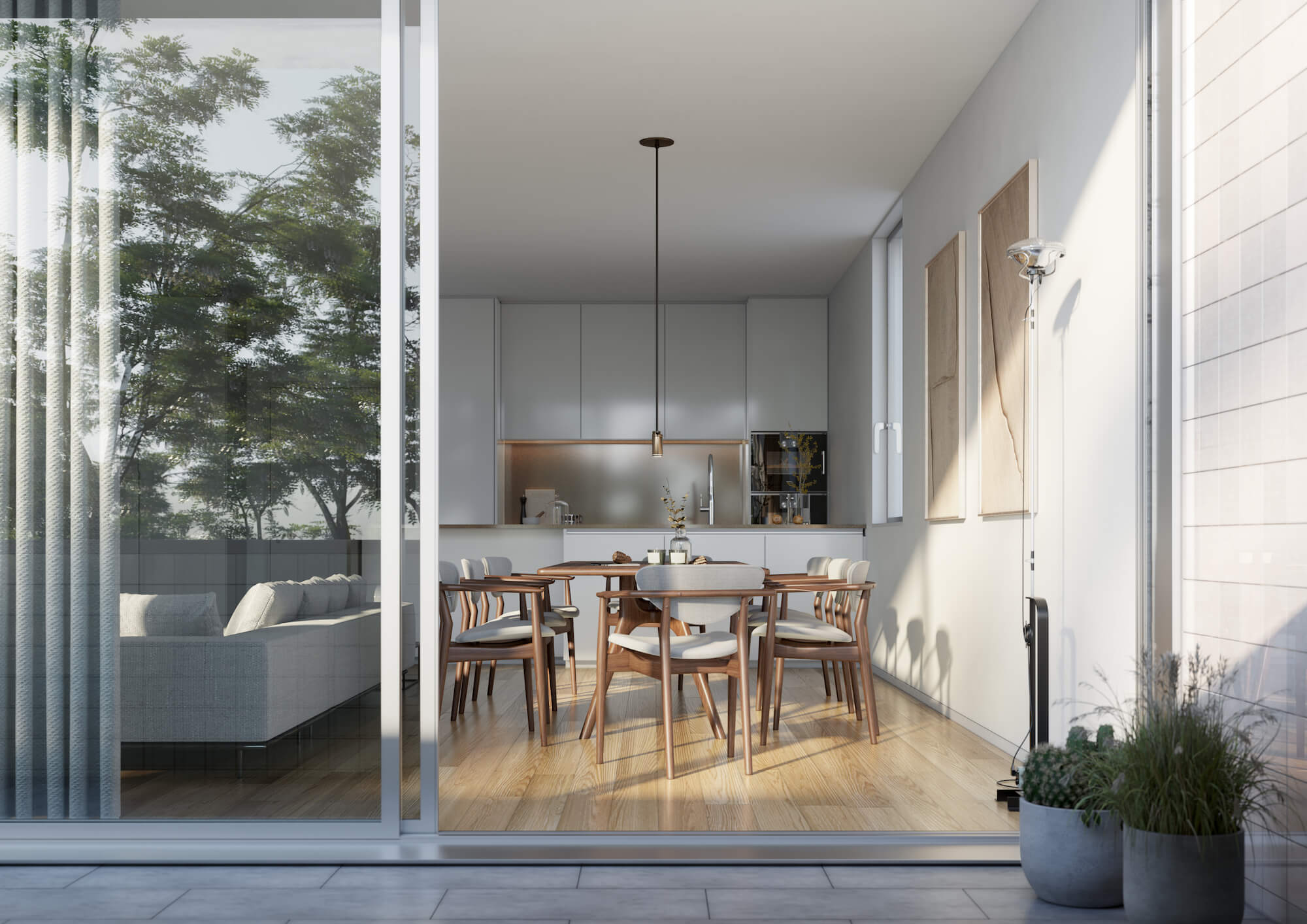 Apartamentos t2 e t3 Interior moderno de um apartamento com sala de estar e cozinha open space, localizado em São João da Madeira